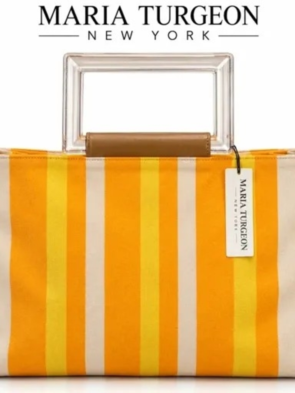 MARIA TURGEON Yellow & Cream Stripe Tote with Clear Handle